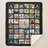 Modern Photo Collage Monogram Zwart Sherpa Deken (Voorkant)