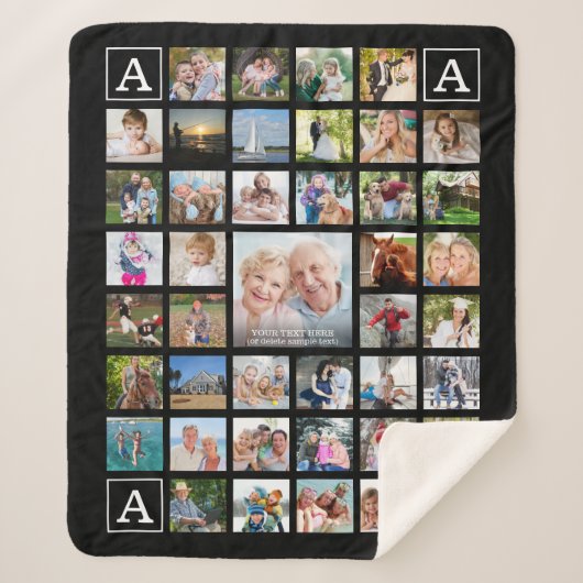 Modern Photo Collage Monogram Zwart Sherpa Deken (Voorkant)