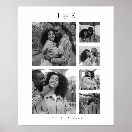 Modern Photo Collage Script Monogram Koppels Poster (Voorkant)