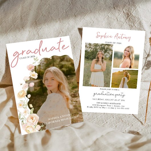 Modern Photo Floral Graduation Party Invitation