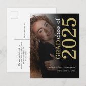 Modern Photo Gold Black 2023 Afstuderen Aankondigingskaart (Voorkant / Achterkant)