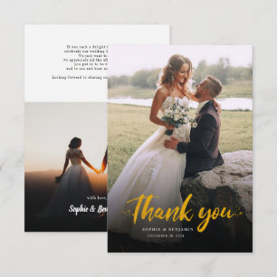 Modern Photo Gold Hand-Lettered Wedding Bedankkaart