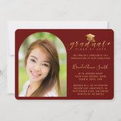 Modern Photo Gold Pet Script op maroon Afstuderen Aankondiging (Voorkant)