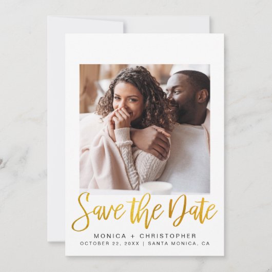 Modern Photo Gold Script Save The Date (Voorkant)