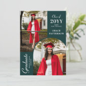 Modern Photo Green White Afstuderen Aankondiging (Staand voorkant)