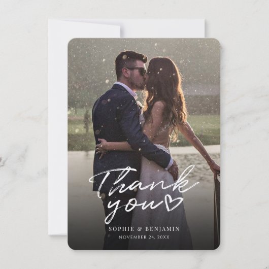 Modern Photo Hand-Lettered Wedding Bedankkaart (Voorkant)