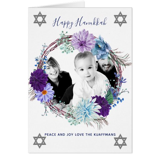 Modern PHOTO Hanukkah Blue Watercolor Flowers (Devant)