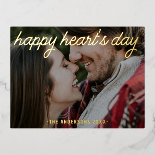 Modern Photo Happy Heart Day Script Folie Feestdagen Briefkaart (Voorkant)