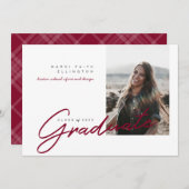 Modern Photo Maroon Afstuderen Aankondiging (Voorkant / Achterkant)