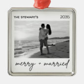 Modern Photo Merry & Married Elegant Minialmist Metalen Ornament (Voorkant)