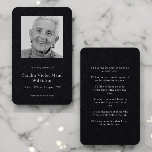 Modern photo minimalist memorial prayer card visitekaartje