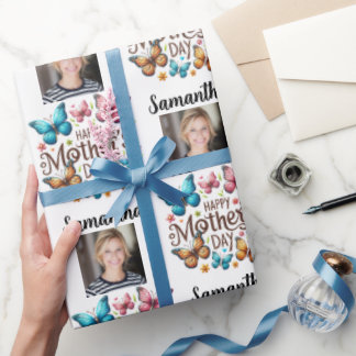 Modern Photo Name Happy Mothers Day  Cadeaupapier