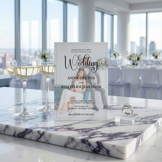 Modern Photo Overlay Black Calligraphy Wedding Kaart