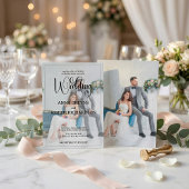 Modern Photo Overlay Black Calligraphy Wedding Kaart