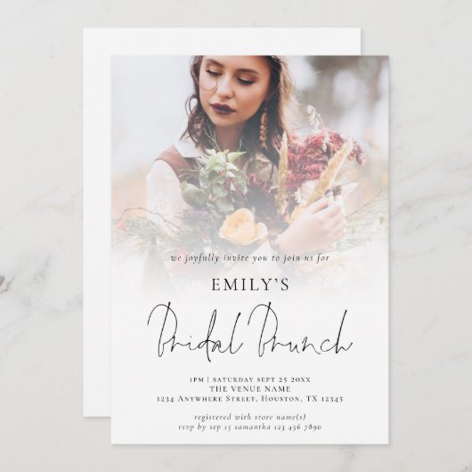Modern Photo Overlay Script Bridal Brunch Kaart (Voorkant / Achterkant)
