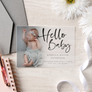 Modern Photo Overlay Script Geboorteaankondiging Vellum Uitnodigingen
