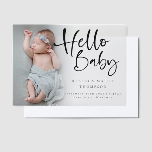 Modern Photo Overlay Script Geboorteaankondiging Vellum Uitnodigingen (Offset)