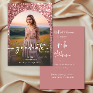 Modern Photo Pink Glitter Afstuderen aankondiging