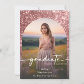 Modern Photo Pink Glitter Afstuderen aankondiging (Voorkant)