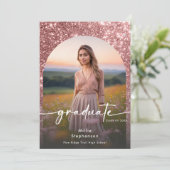 Modern Photo Pink Glitter Afstuderen aankondiging (Staand voorkant)