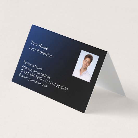 Modern Photo QR Code Blue Gradient Professional Visitekaartjes (Voorkant)