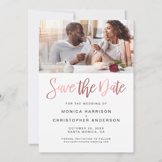Modern Photo Roos Gold Script Save The Date (Achterkant)