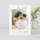 Modern Photo Script Verloving Sla de datum op Kaart (Staand voorkant)