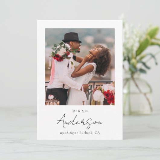 Modern Photo Script Wedding Bedankkaart (Staand voorkant)
