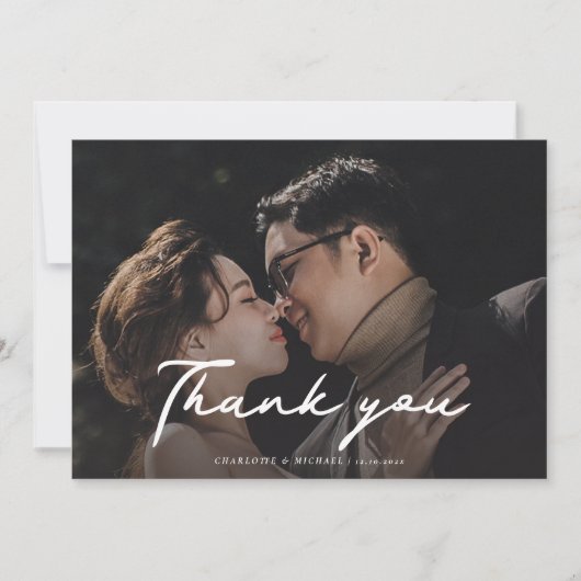Modern Photo Script Wedding Bedankkaart (Voorkant)