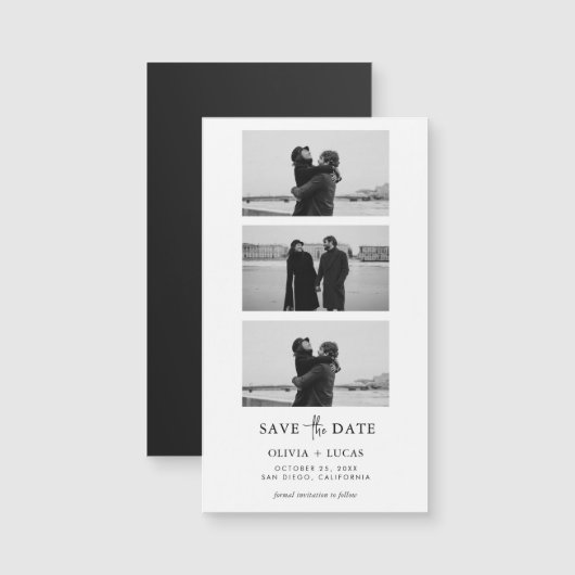 Modern Photo Strip Magnetic Wedding Save The Date (Voorkant / Achterkant)