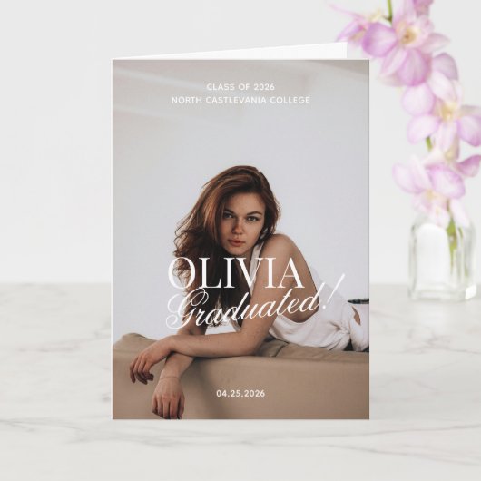 Modern Photo Typography Script Grad Party Folded Kaart (Orchidee)