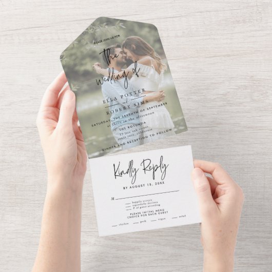 Modern Photo Wedding All In One Uitnodiging (Afscheurbaar)