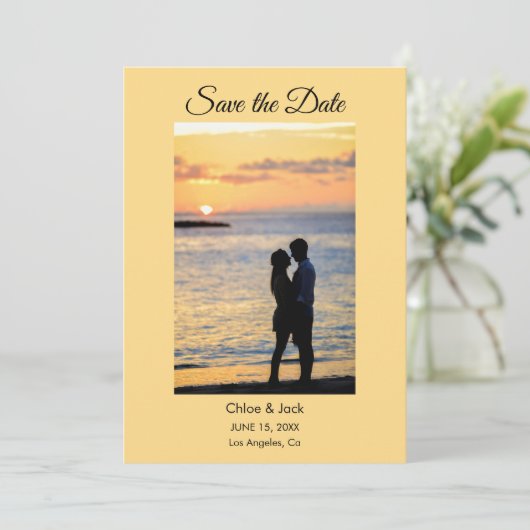 Modern Photo Yellow Orange Save The Date Card (Debout devant)