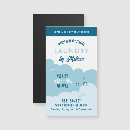 Modern Pick-Up Laundry Service Blue & White Magnet (Devant / Derrière)