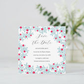 Modern Pine Branch and Red Berry Christmas Pattern Save The Date (Staand voorkant)