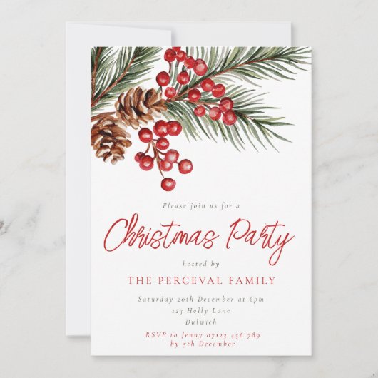 Modern Pine Branch & Berries kerstfeest Kaart (Voorkant)