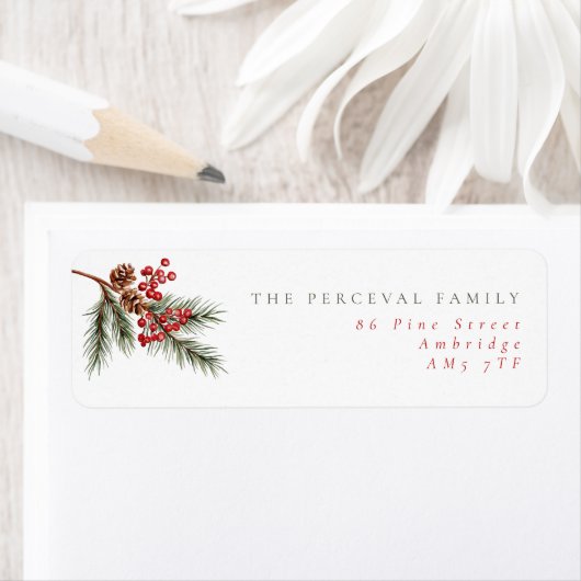Modern Pine Branch Family Retouradres Etiket (Insitu)