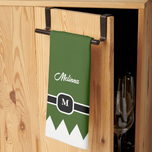 Modern Pine Green Holiday Monogram Theedoek (Derde Gevouwen)