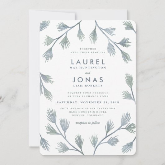 Modern Pine Green + White Wedding Invitations Kaart (Voorkant)