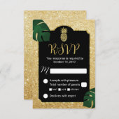 Modern Pineapple Gold Tropical Wedding RSVP (Voorkant / Achterkant)