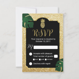 Modern Pineapple Gold Tropical Wedding RSVP Kaartje