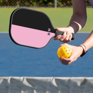 Modern Pink And Black Monogram Custom Pickleball Paddle