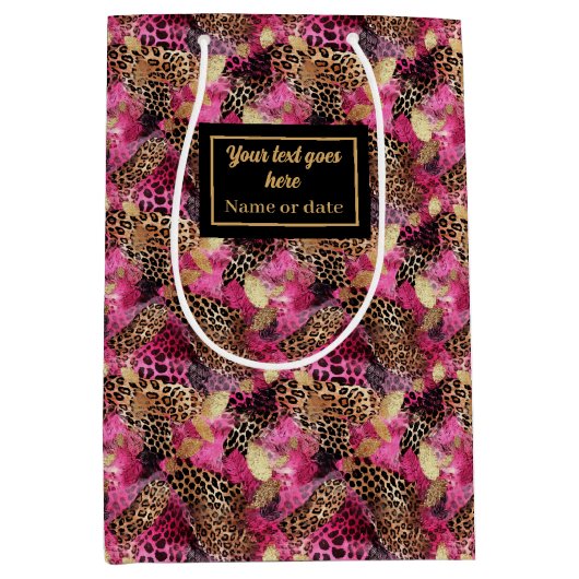 Modern pink and gold leopard skin gift wrap medium cadeauzakje (Voorkant)