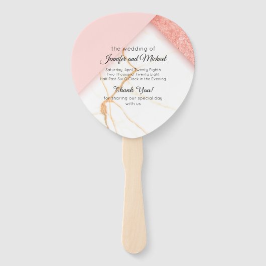 Modern Pink and Gold Marble Wedding Programme Handwaaier (Voorkant)