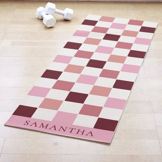 Modern Pink and Red Simple Checkerboard Pattern Yogamat