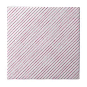 Modern Pink And White Stripes Ceramic Tile Tegeltje