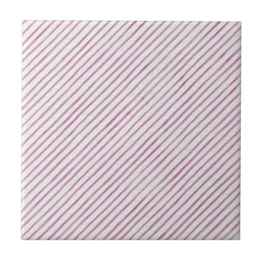 Modern Pink And White Stripes Ceramic Tile Tegeltje (Voorkant)
