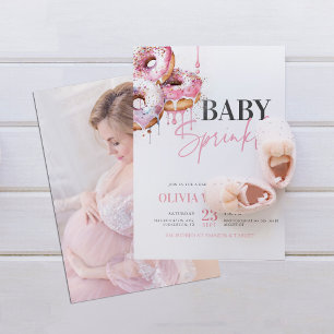 Modern Pink Baby Sprinkle Photo Girl Baby shower Kaart