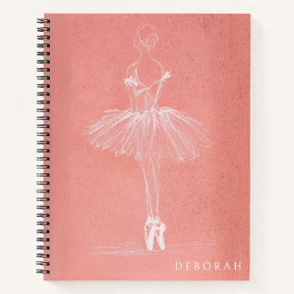 Modern Pink Ballerina Sketch Custom Name Notitieboek