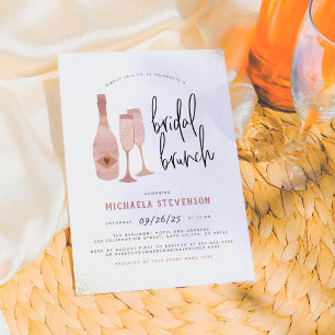 Modern Pink Black & Gold Champagne Bridal Brunch Kaart